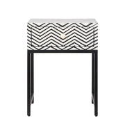 Bone Inlay 1 Drawer Bedside Table - Black Zig Zag - Abacus and Hunt