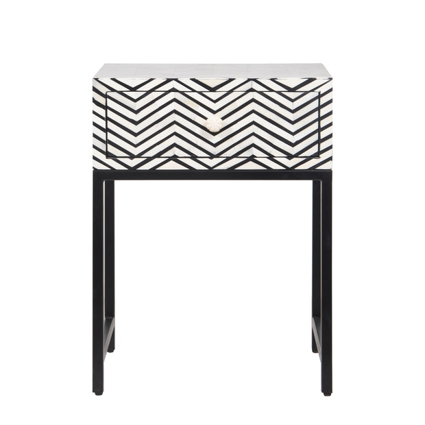 Bone Inlay 1 Drawer Bedside Table - Black Zig Zag - Abacus and Hunt