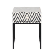 Bone Inlay 1 Drawer Bedside Table - Black Zig Zag - Abacus and Hunt