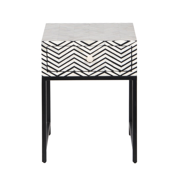 Bone Inlay 1 Drawer Bedside Table - Black Zig Zag - Abacus and Hunt