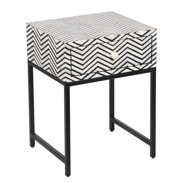 Bone Inlay 1 Drawer Bedside Table - Black Zig Zag - Abacus and Hunt