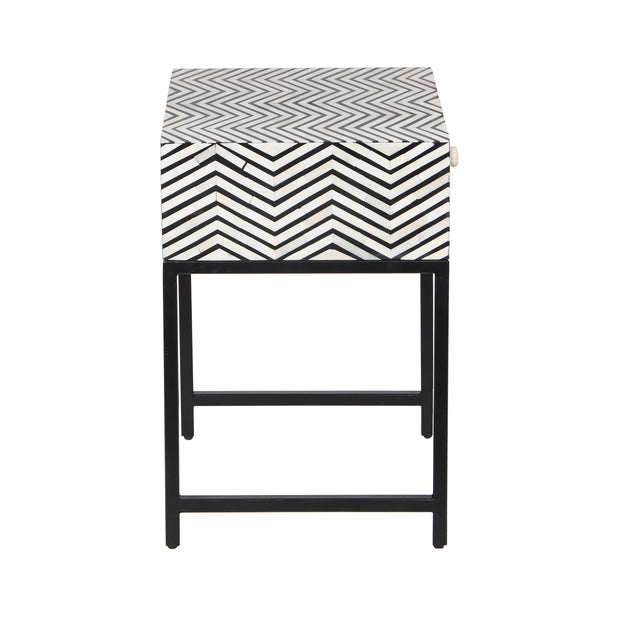Bone Inlay 1 Drawer Bedside Table - Black Zig Zag - Abacus and Hunt