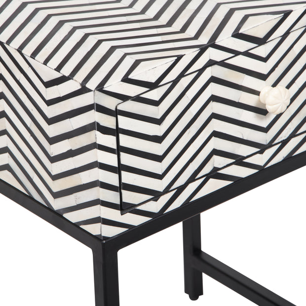 Bone Inlay 1 Drawer Bedside Table - Black Zig Zag - Abacus and Hunt