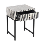 Bone Inlay 1 Drawer Bedside Table - Black Zig Zag - Abacus and Hunt