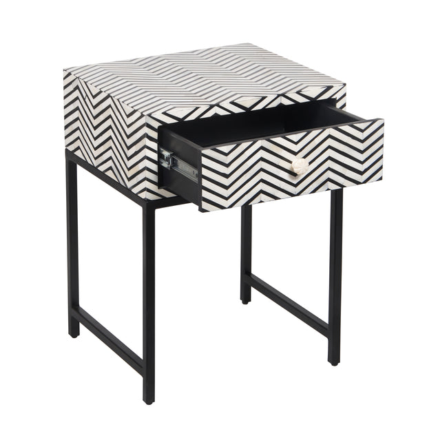 Bone Inlay 1 Drawer Bedside Table - Black Zig Zag - Abacus and Hunt