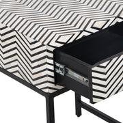 Bone Inlay 1 Drawer Bedside Table - Black Zig Zag - Abacus and Hunt