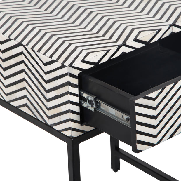 Bone Inlay 1 Drawer Bedside Table - Black Zig Zag - Abacus and Hunt