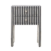 Bone Inlay Bedside Table with 2 Drawers - Black Stripe - Abacus and Hunt