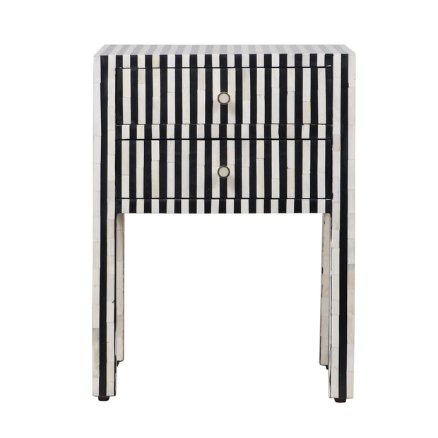 Bone Inlay Bedside Table with 2 Drawers - Black Stripe - Abacus and Hunt