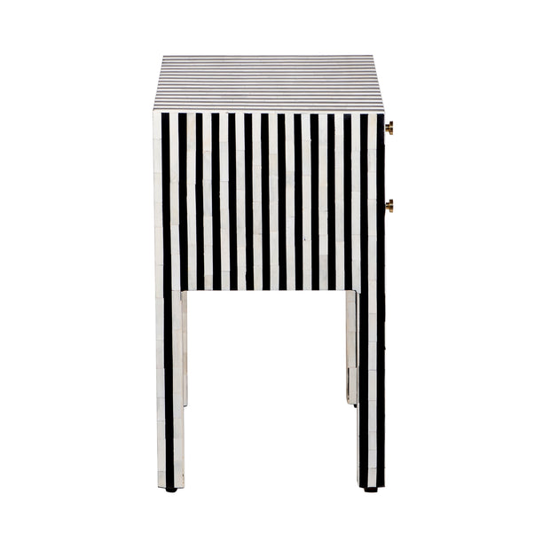 Bone Inlay Bedside Table with 2 Drawers - Black Stripe - Abacus and Hunt