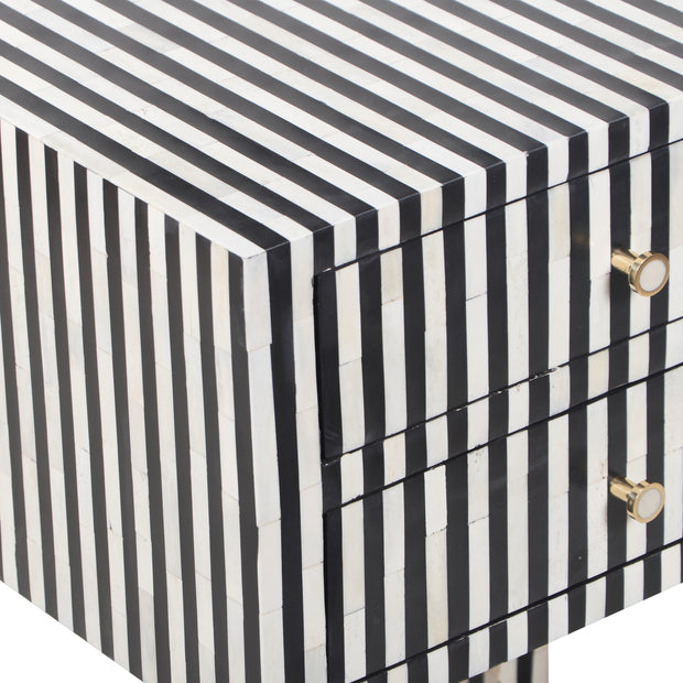 Bone Inlay Bedside Table with 2 Drawers - Black Stripe - Abacus and Hunt