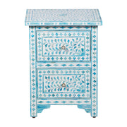 Bone Inlay Bedside Table with 2 Drawers - Turquoise Floral