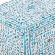 Bone Inlay Bedside Table with 2 Drawers - Turquoise Floral