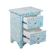 Bone Inlay Bedside Table with 2 Drawers - Turquoise Floral