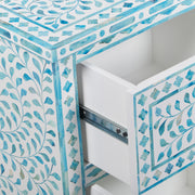 Bone Inlay Bedside Table with 2 Drawers - Turquoise Floral