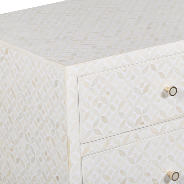 Bone Inlay 3 Drawer Chest of Drawers - White Geometric