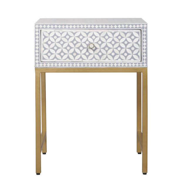 Bone Inlay 1 Drawer Bedside Table - Grey Geometric - Abacus and Hunt