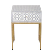 Bone Inlay 1 Drawer Bedside Table - Grey Geometric - Abacus and Hunt