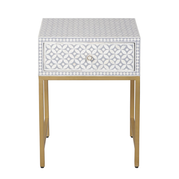 Bone Inlay 1 Drawer Bedside Table - Grey Geometric - Abacus and Hunt
