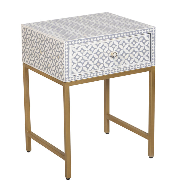 Bone Inlay 1 Drawer Bedside Table - Grey Geometric - Abacus and Hunt
