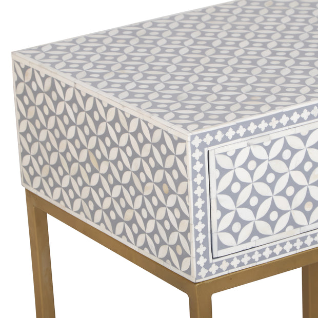 Bone Inlay 1 Drawer Bedside Table - Grey Geometric - Abacus and Hunt