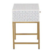 Bone Inlay 1 Drawer Bedside Table - Grey Geometric - Abacus and Hunt