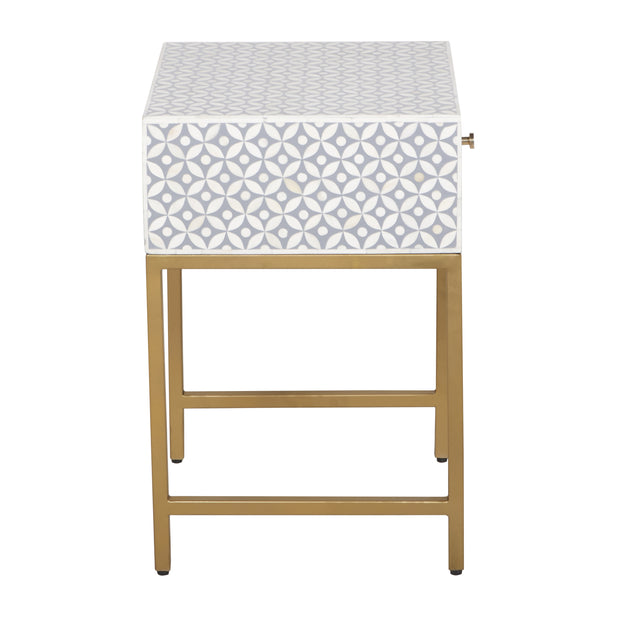 Bone Inlay 1 Drawer Bedside Table - Grey Geometric - Abacus and Hunt