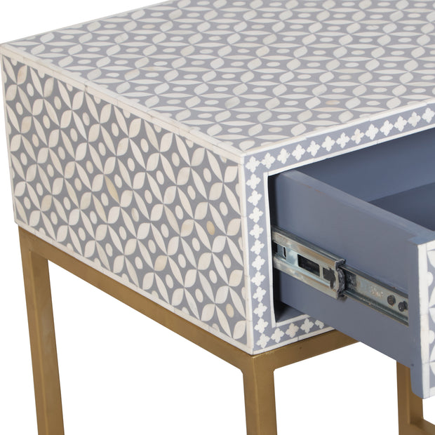 Bone Inlay 1 Drawer Bedside Table - Grey Geometric - Abacus and Hunt