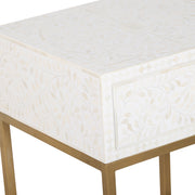 Bone Inlay 1 Drawer Bedside Table - White Floral - Abacus and Hunt