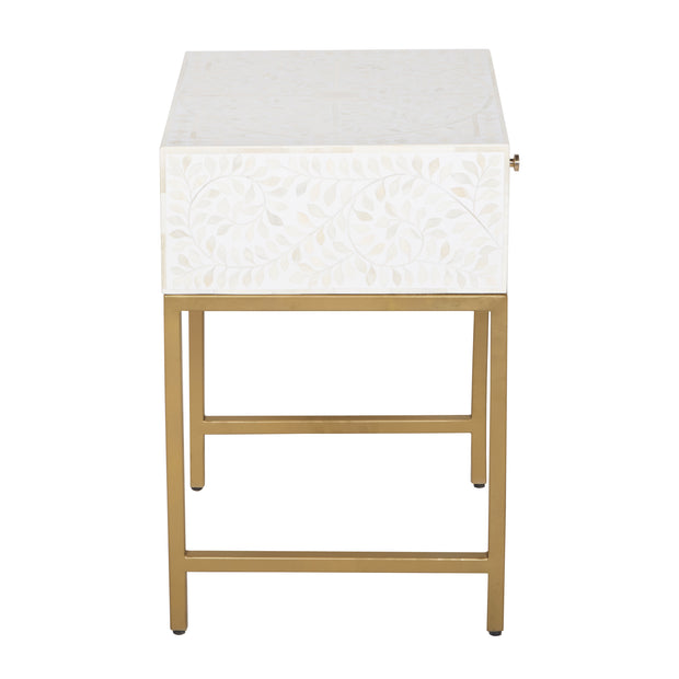 Bone Inlay 1 Drawer Bedside Table - White Floral - Abacus and Hunt