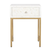 Bone Inlay 1 Drawer Bedside Table - White Geometric - Abacus and Hunt
