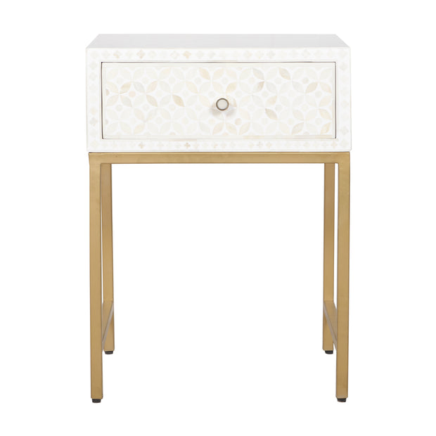 Bone Inlay 1 Drawer Bedside Table - White Geometric - Abacus and Hunt