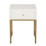 Bone Inlay 1 Drawer Bedside Table - White Geometric - Abacus and Hunt
