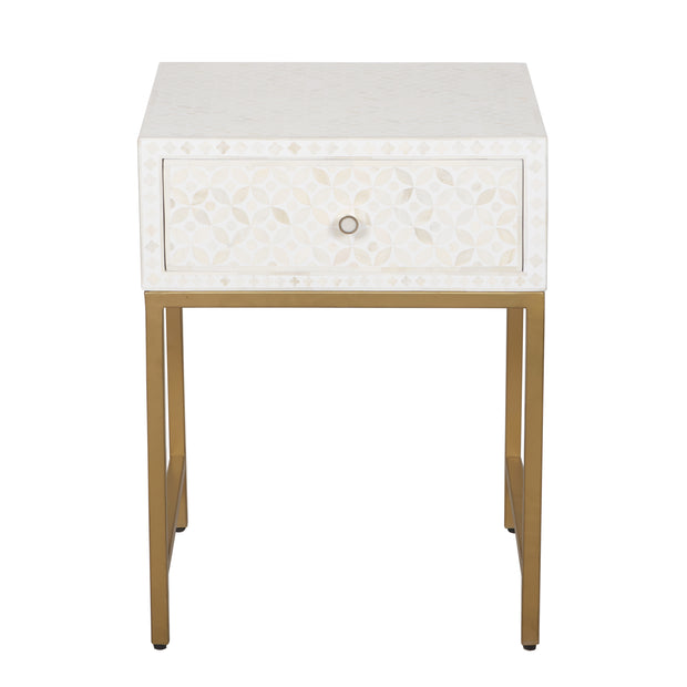 Bone Inlay 1 Drawer Bedside Table - White Geometric - Abacus and Hunt