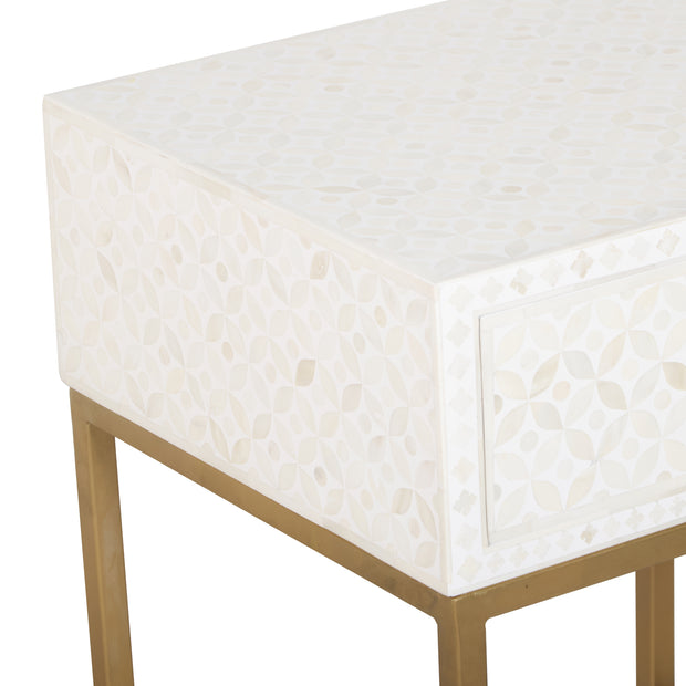 Bone Inlay 1 Drawer Bedside Table - White Geometric - Abacus and Hunt