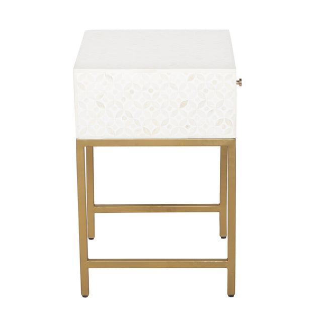 Bone Inlay 1 Drawer Bedside Table - White Geometric - Abacus and Hunt