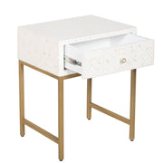 Bone Inlay 1 Drawer Bedside Table - White Geometric - Abacus and Hunt