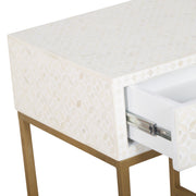 Bone Inlay 1 Drawer Bedside Table - White Geometric - Abacus and Hunt