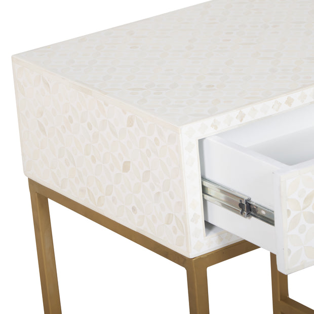 Bone Inlay 1 Drawer Bedside Table - White Geometric - Abacus and Hunt