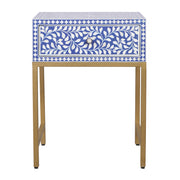 Bone Inlay 1 Drawer Bedside Table - Indigo Blue Floral - Abacus and Hunt