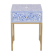 Bone Inlay 1 Drawer Bedside Table - Indigo Blue Floral - Abacus and Hunt