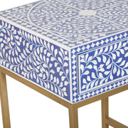Bone Inlay 1 Drawer Bedside Table - Indigo Blue Floral - Abacus and Hunt