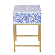 Bone Inlay 1 Drawer Bedside Table - Indigo Blue Floral - Abacus and Hunt