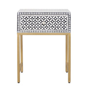 Bone Inlay 1 Drawer Bedside Table - Black Geometric - Abacus and Hunt