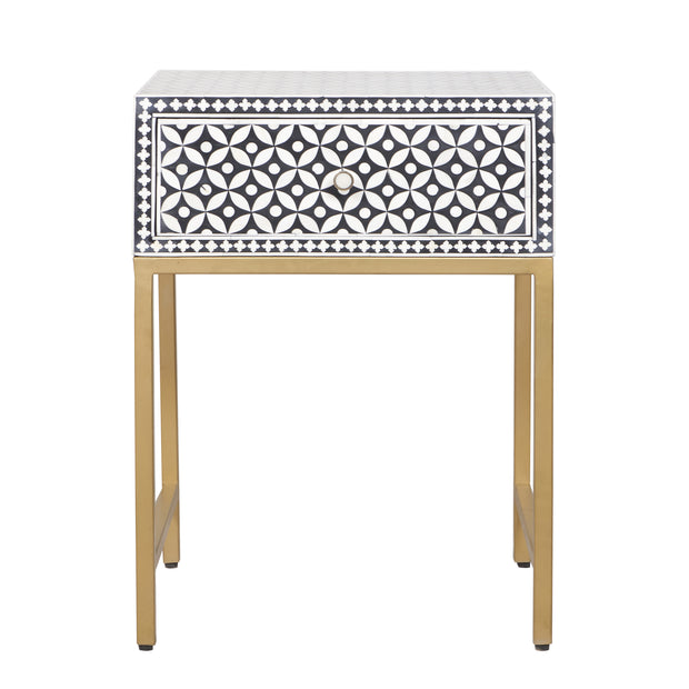 Bone Inlay 1 Drawer Bedside Table - Black Geometric - Abacus and Hunt