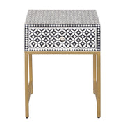 Bone Inlay 1 Drawer Bedside Table - Black Geometric - Abacus and Hunt