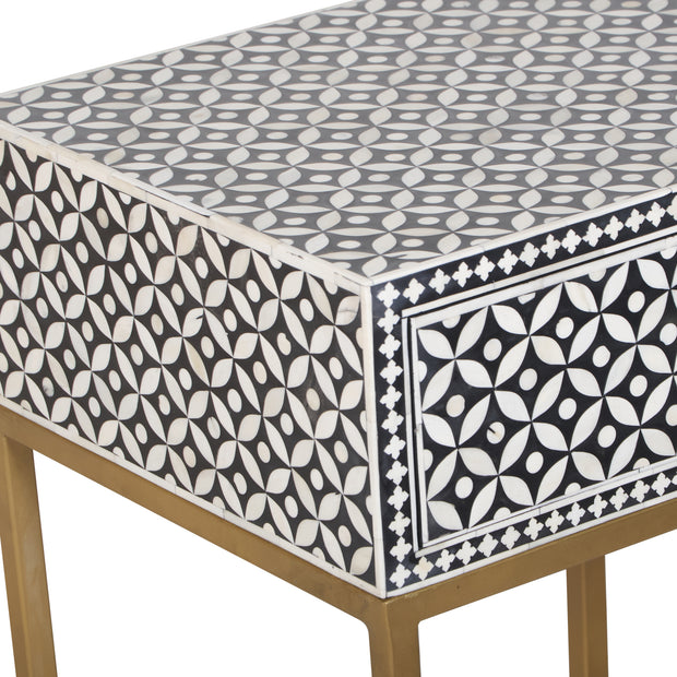 Bone Inlay 1 Drawer Bedside Table - Black Geometric - Abacus and Hunt
