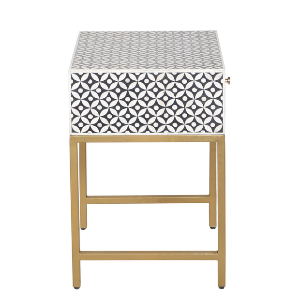 Bone Inlay 1 Drawer Bedside Table - Black Geometric - Abacus and Hunt