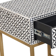 Bone Inlay 1 Drawer Bedside Table - Black Geometric - Abacus and Hunt
