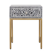 Bone Inlay 1 Drawer Bedside Table - Black Floral - Abacus and Hunt